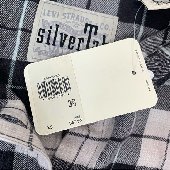 Levi’s SilverTab Oversized Boyfriend Black Beige Plaid Flannel NWT - Picture 7 of 8